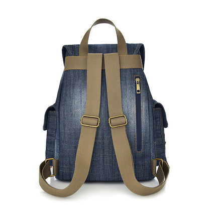 Backpack Retro Denim Backpack Female Drawstring Pocket