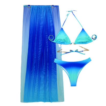Women's Drawstring Banded Bikini Three-piece Swimsuit