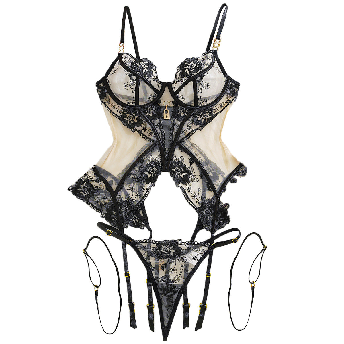 Bra Set Mesh See-through Thin Lace Seduction Underwear Underwear Three-piece Set
