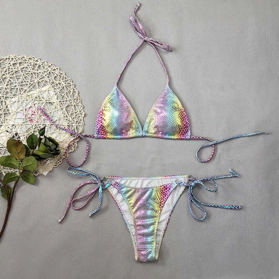 Snakeskin Print Pattern Leather Cloth Bikini Swimsuit