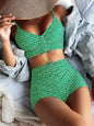 Printed Multicolor Conservative Boxer Pleating Split Swimsuit