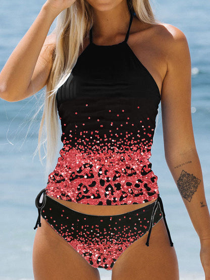 Women's Gradient Tether High Waist Backless Split Bikini