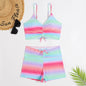 Printed Multicolor Conservative Boxer Pleating Split Swimsuit