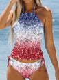 Women's Gradient Tether High Waist Backless Split Bikini
