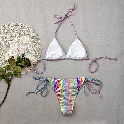 Snakeskin Print Pattern Leather Cloth Bikini Swimsuit