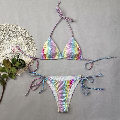 Snakeskin Print Pattern Leather Cloth Bikini Swimsuit