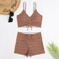Printed Multicolor Conservative Boxer Pleating Split Swimsuit