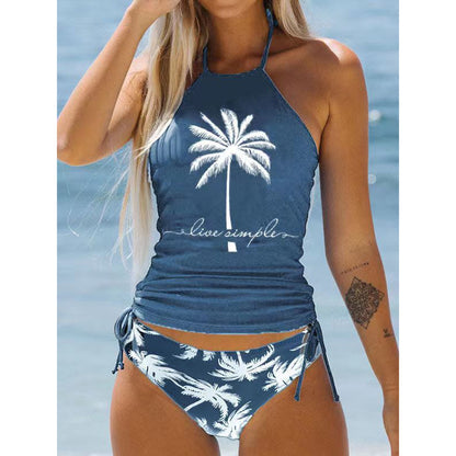 Women's Gradient Tether High Waist Backless Split Bikini