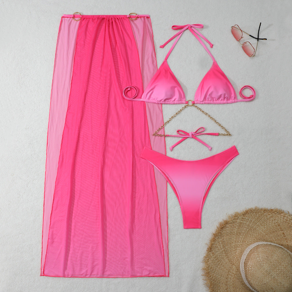 Women's Drawstring Banded Bikini Three-piece Swimsuit