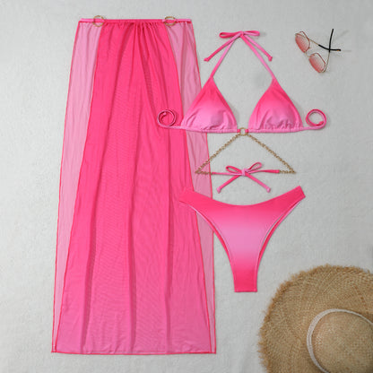 Women's Drawstring Banded Bikini Three-piece Swimsuit