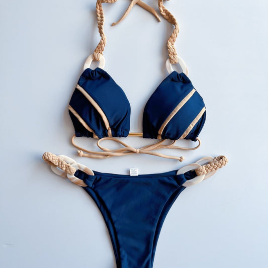 New Solid Color Lace-up Bikini Swimsuit