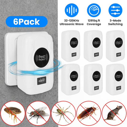 6 Pack 32-120KHz Ultrasonic Insect Repellent Indoor Plug In Bug Repellent Mosquito Roaches Mice Control With 3 Modes For Bedroom Garage Warehouse Office