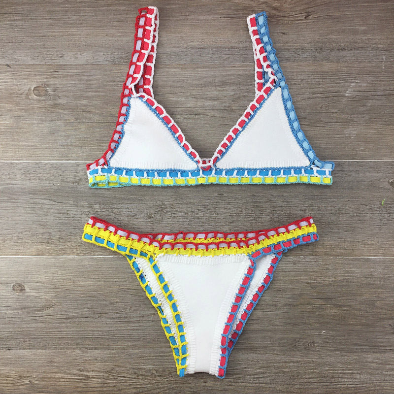 Sexy Hand Crochet Colorful Bikini Set Ladies Knitted Swimwear
