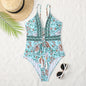 Deep V Tie One Piece Swimsuit Flower Print