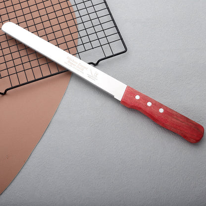 Red Wooden Handle Stainless-steel Bread Knife 10-inch Baking Cake Sliced Toast Tool Bread Saw Knife Coarse Texture Fine Teeth