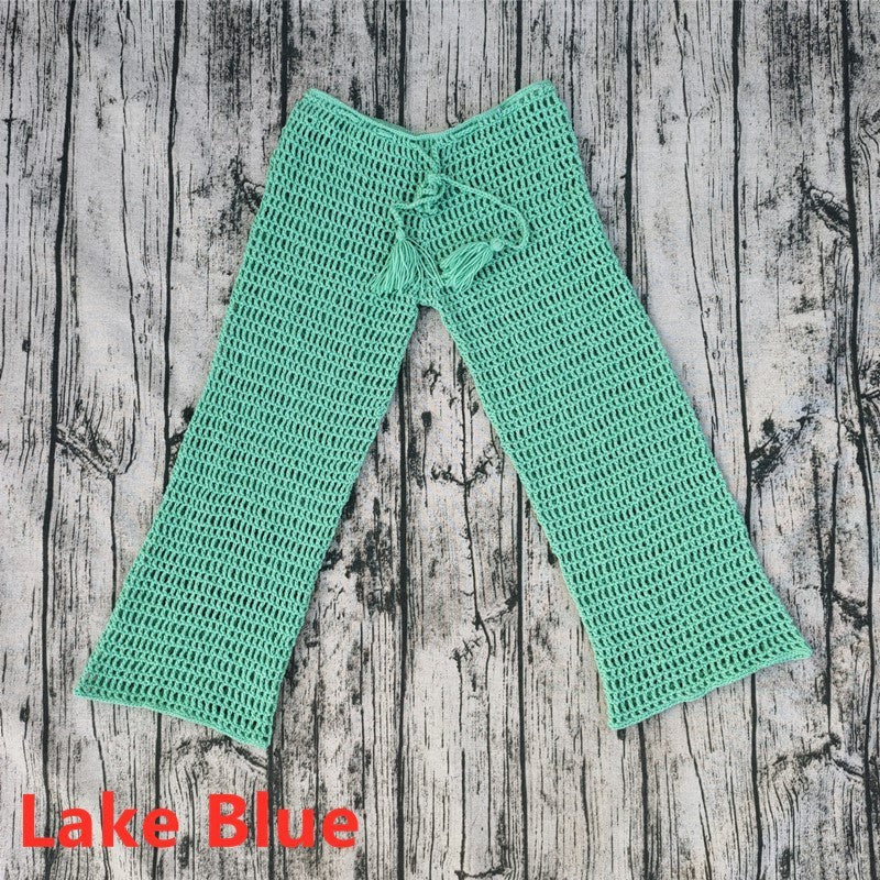 Handmade Crochet Beach Bikini Sweatshirt Swimsuit Cover Pants Set