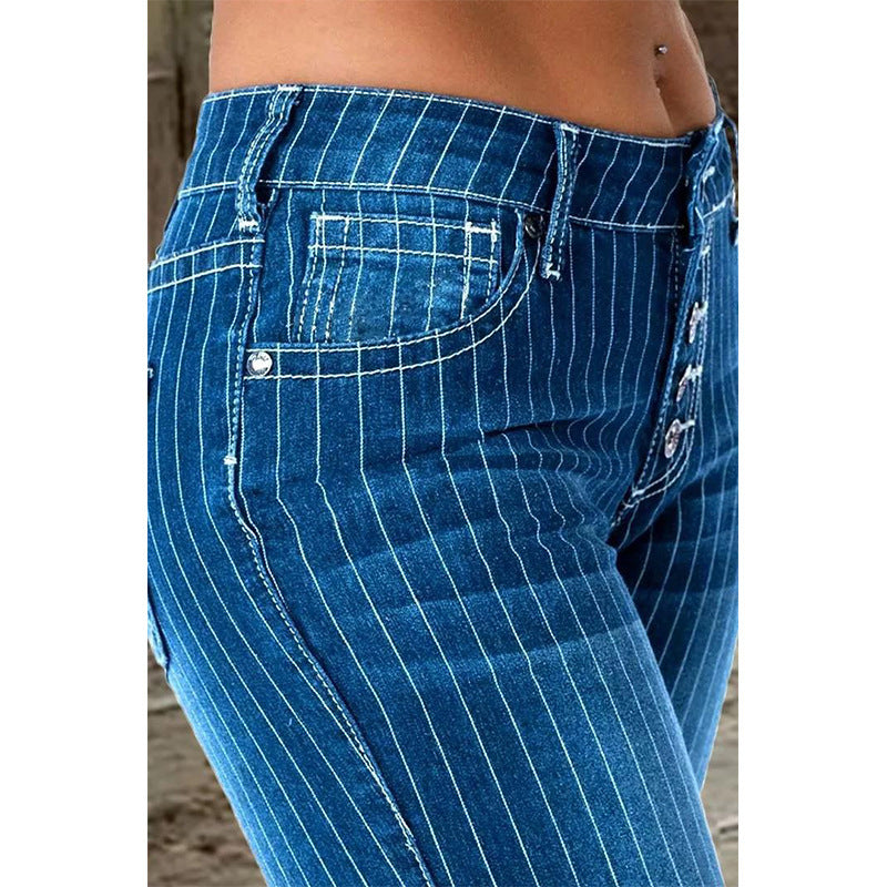 Fashion Mid Waist Striped Flare Pants