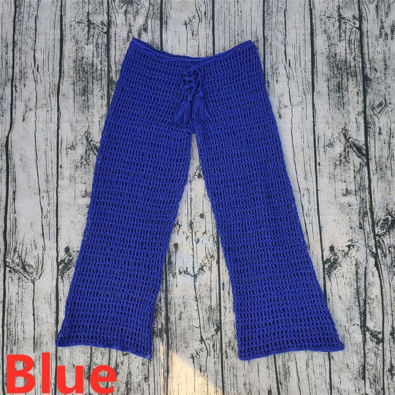 Handmade Crochet Beach Bikini Sweatshirt Swimsuit Cover Pants Set