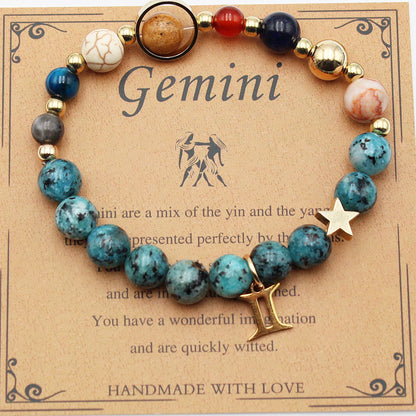 Eight Planets 12 Constellation Bracelet Natural Stone Hemp Stone