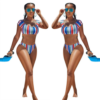 Split Bikini Striped Two-piece Swimsuit