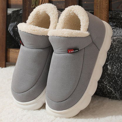 Winter Plush Cotton Shoes Women Men Warm Suede House Shoes For Parents Solid Color Thick-soled Garden Shoes Outdoor