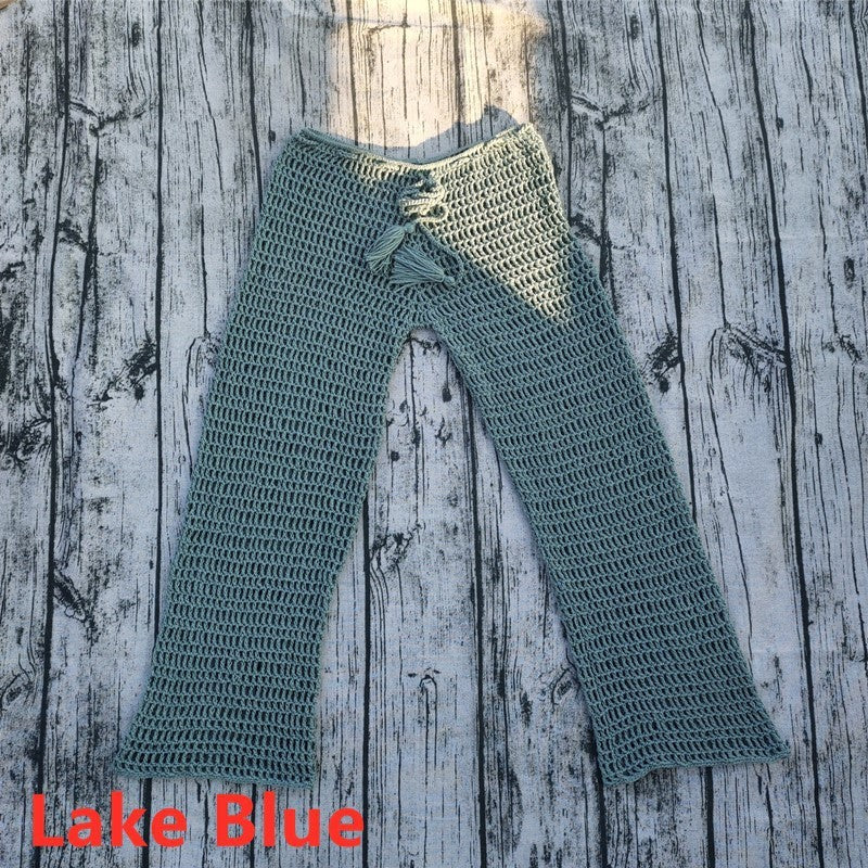 Handmade Crochet Beach Bikini Sweatshirt Swimsuit Cover Pants Set