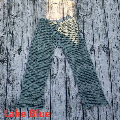 Handmade Crochet Beach Bikini Sweatshirt Swimsuit Cover Pants Set
