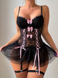 Sexy Steel Ring Push Up Temptation Transparent Mesh Bow One-piece Sexy Lingerie