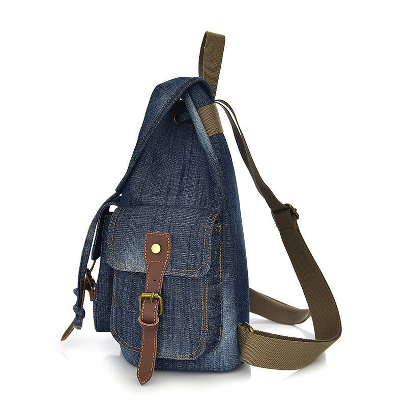 Backpack Retro Denim Backpack Female Drawstring Pocket