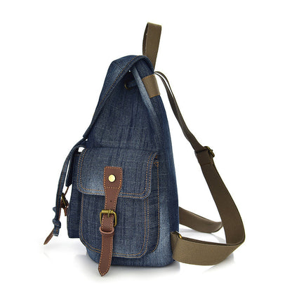 Backpack Retro Denim Backpack Female Drawstring Pocket