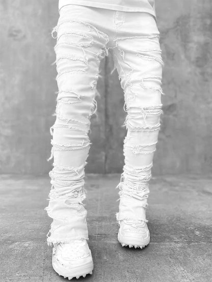 Trousers Individual Patched Pants Long Tight Fit Stacked Jeans For stylish look