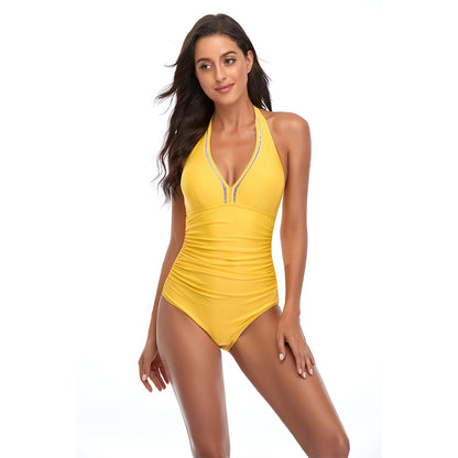 Women's Lace-up Halterneck Conservative One-piece Swimsuit