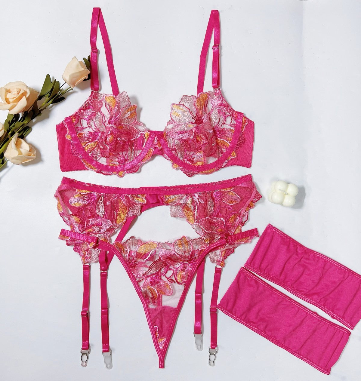 Retro Flower Embroidered Underwear Lingerie