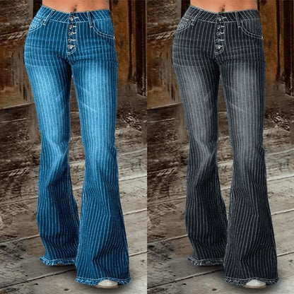 Fashion Mid Waist Striped Flare Pants