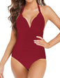 Solid Color Halter Thin Bikini One-piece Swimsuit