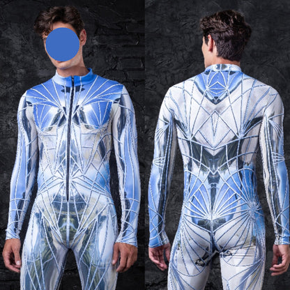 Digital Printing Halloween Cosplay Clothes Unisex Wear Tight Long Sleeve Jumpsuit