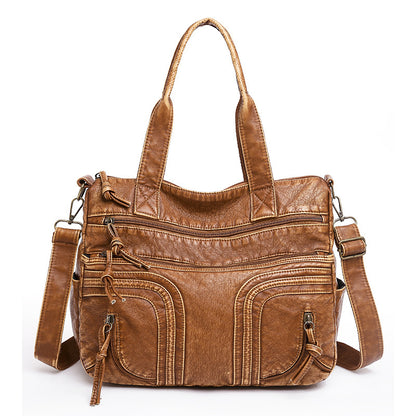 Stylish Retro Minimalism Handbag Women's Casual And Lightweight Washed Leather All-match Shoulder Bag