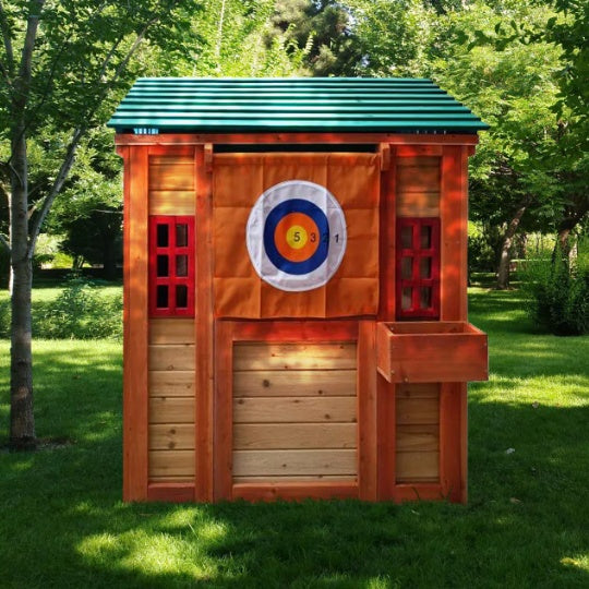 Eco-friendly Outdoor Wooden 4 In 1 Game House For Kids Garden Playhouse With Different Games On Every Surface,Solid Wood