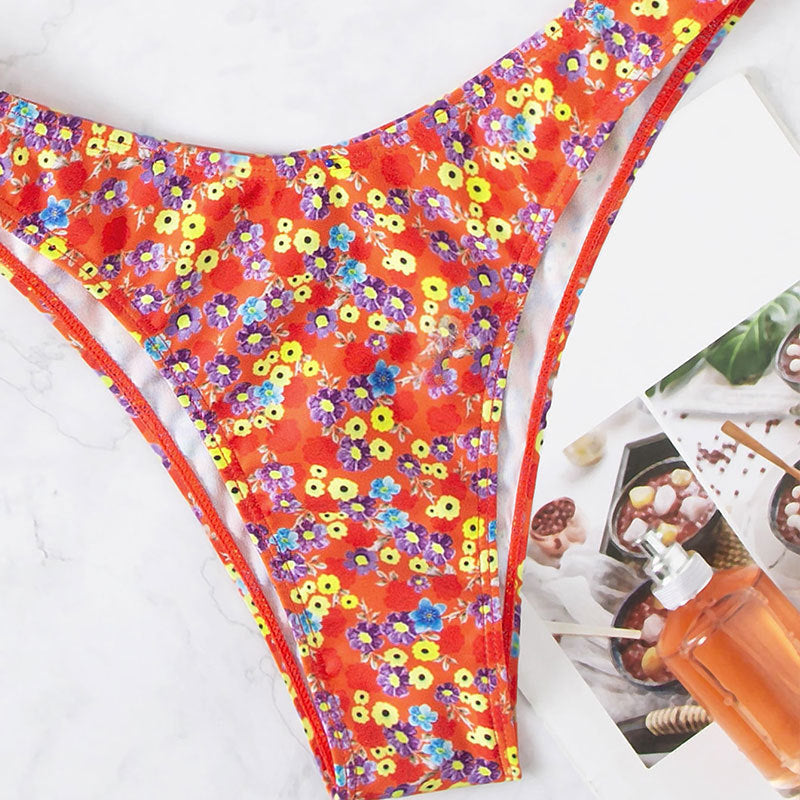 Women's High Waist Floral Split Swimsuit Bikini