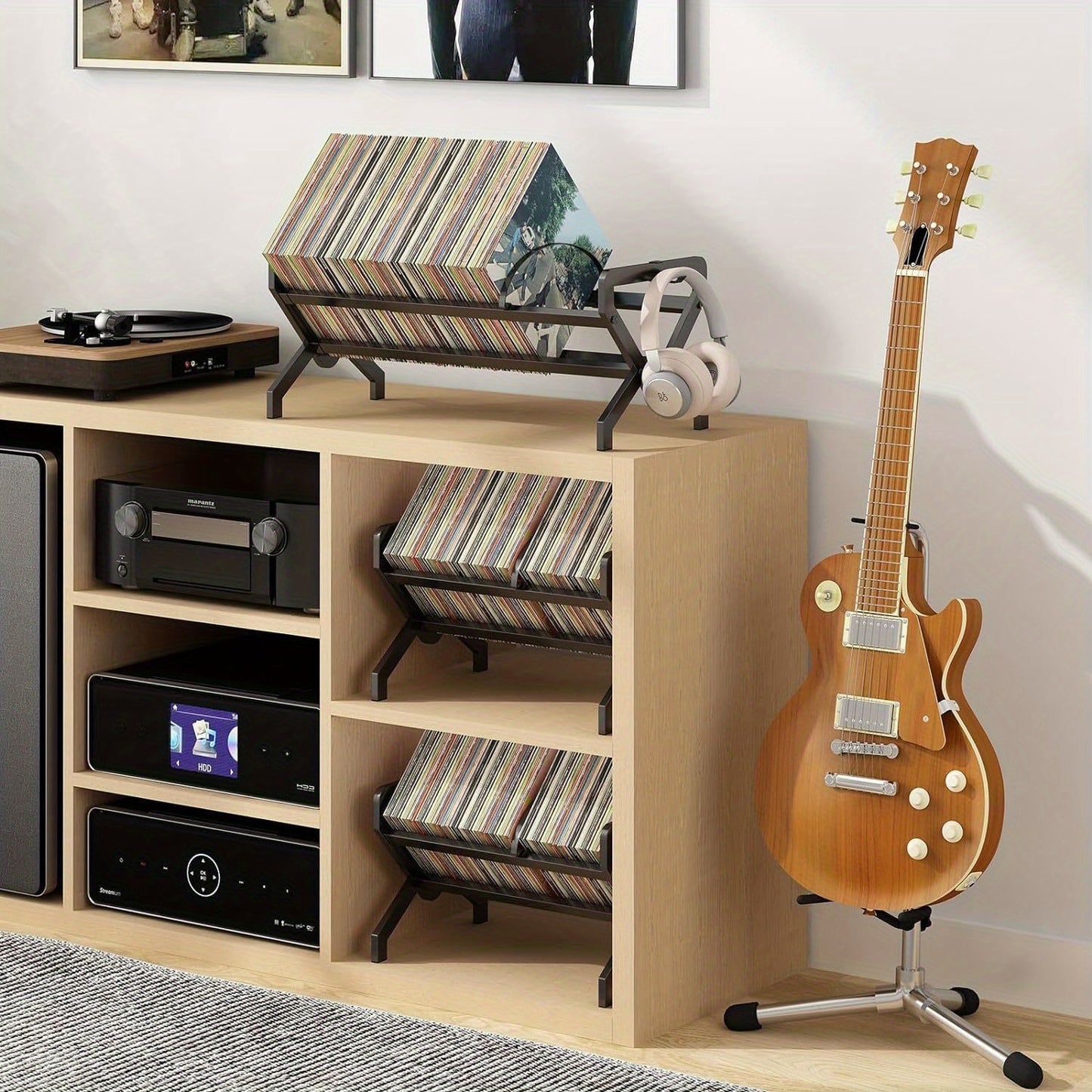 Modern Vinyl Record Rack - Matte Black Metal - 80-100 LP Storage - Easy, Quick Assembly - Vinyl Display, Storage - High-End Design - Protects Vinyl - Organizes Photo Albums - Books, Magazines, Documen