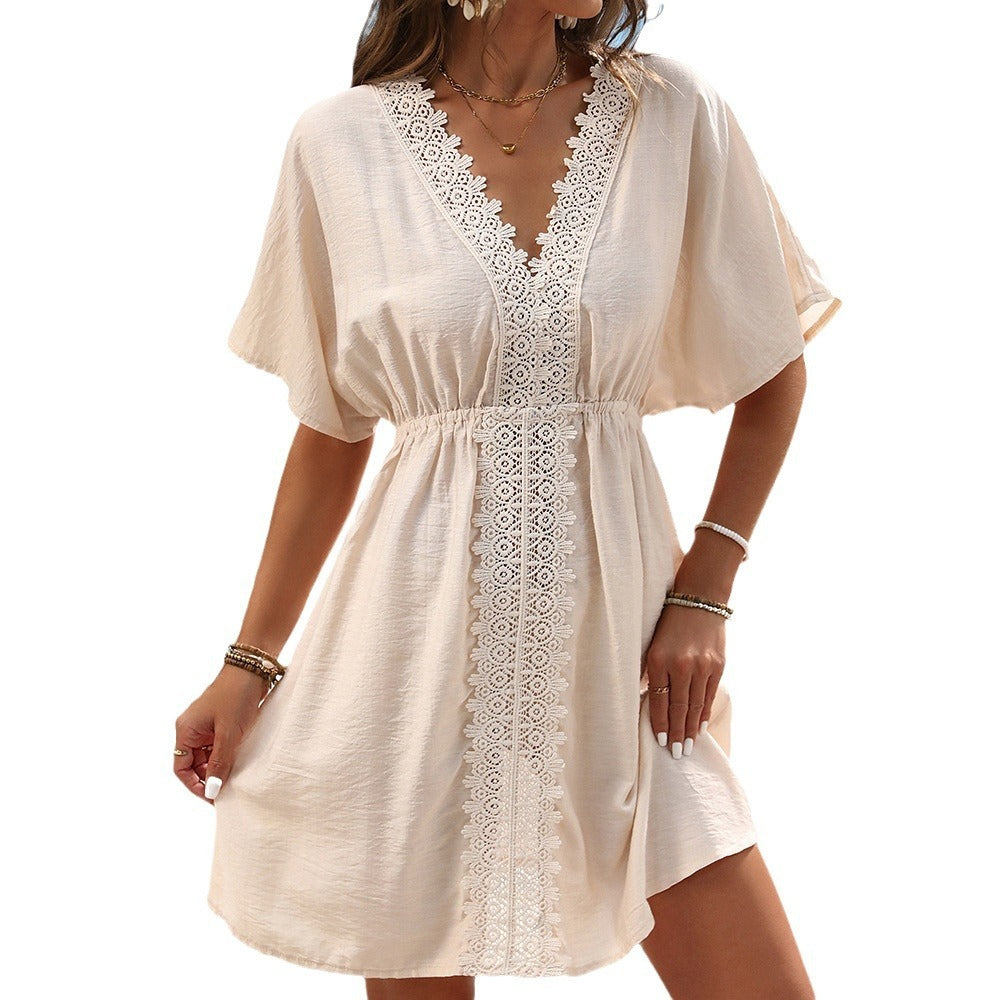 Ice Silk Cloth Lace Stitching Beach Dress Bikini Swimsuit Cover