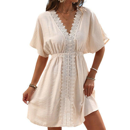 Ice Silk Cloth Lace Stitching Beach Dress Bikini Swimsuit Cover