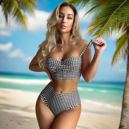 Bikini Swimsuit Female Sexy Plaid Split High Waist