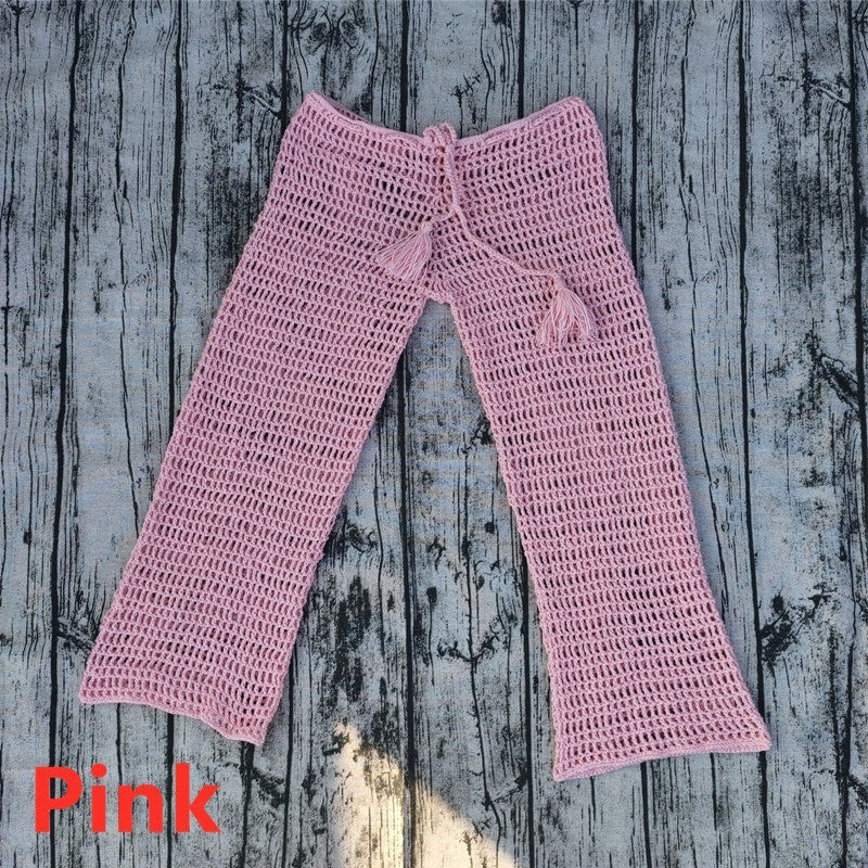 Handmade Crochet Beach Bikini Sweatshirt Swimsuit Cover Pants Set