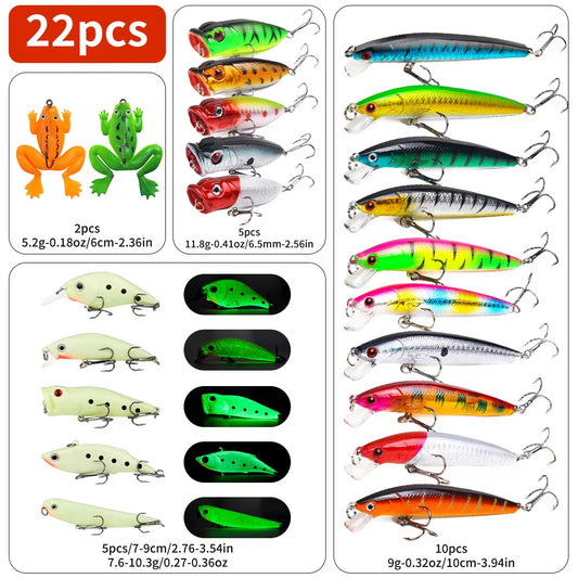 22pcs fishing lure set hard and soft lures