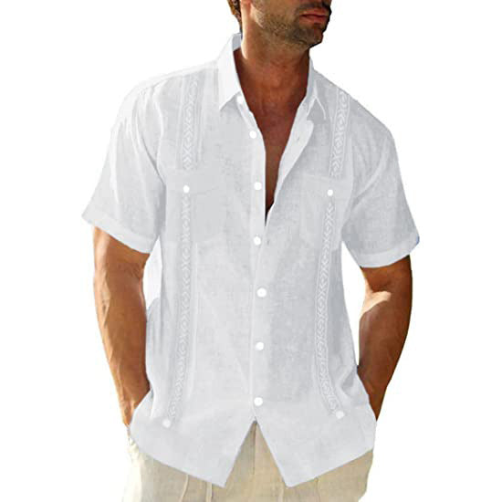 Men's Casual Guayabera Cuban Shirt Outdoor Casual Short Sleeve Printed Clothing Sports Fashion Streetwear Designer