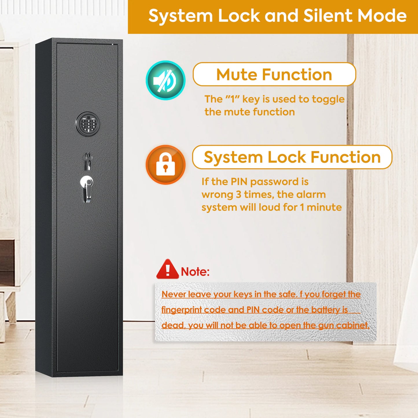 Home Rifle And Pistols Gun Safe With LED Light And Alarm System,Digital Keypad Lock,Quick Access 4-5 Rifle And 2 Pistol,Long Gun Cabinet With Removable Shelf,Built-in Small Cabinet