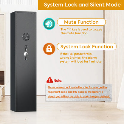 Home Rifle And Pistols Gun Safe With LED Light And Alarm System,Digital Keypad Lock,Quick Access 4-5 Rifle And 2 Pistol,Long Gun Cabinet With Removable Shelf,Built-in Small Cabinet