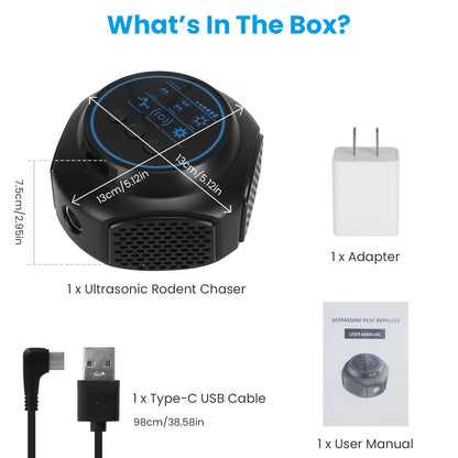 1Pc 360 Degree Ultrasonic Mice Repellent Indoor Rodent Repeller Rat Squirrel Rodent Chaser With 3 Modes 2 Strobe Lights For Kitchen Warehouse