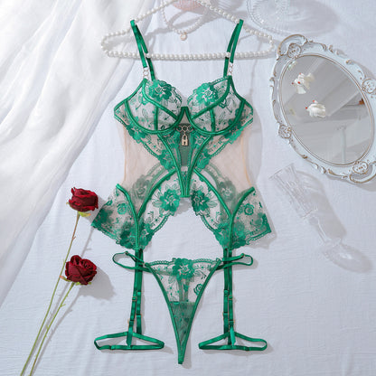 Bra Set Mesh See-through Thin Lace Seduction Underwear Underwear Three-piece Set